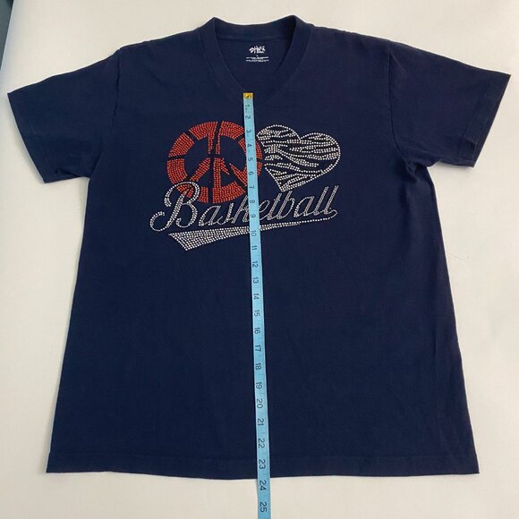 Peace ♥ Basketball Rhinestone V-Neck Tee Black Shaka Wear Women’s Large - Picture 6 of 10